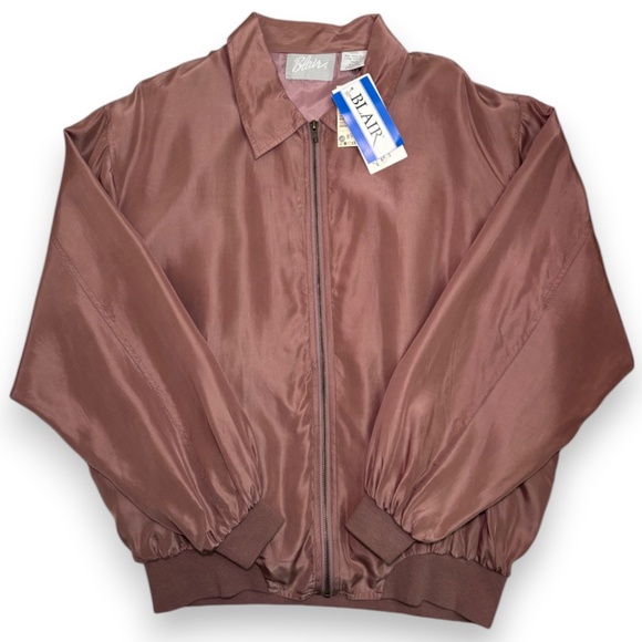 Blair Other - New Vintage 80's Blair 100% Silk Bomber Jacket Taupe Brown Windbreaker Retro XL